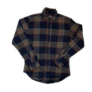 Vintage Merona Navy flannel plaid casual button down Shirt